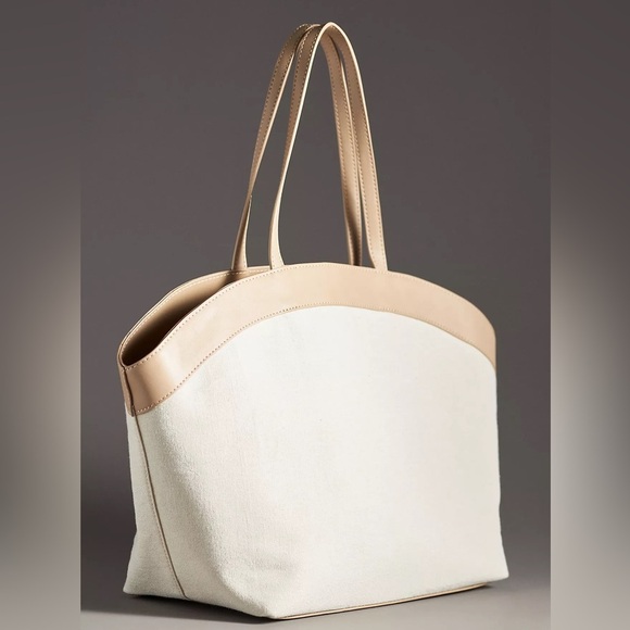 NWT! Anthropologie Jules Kae Emma Contrast Tote Shopper Bag Neutral Tan - Picture 2 of 5